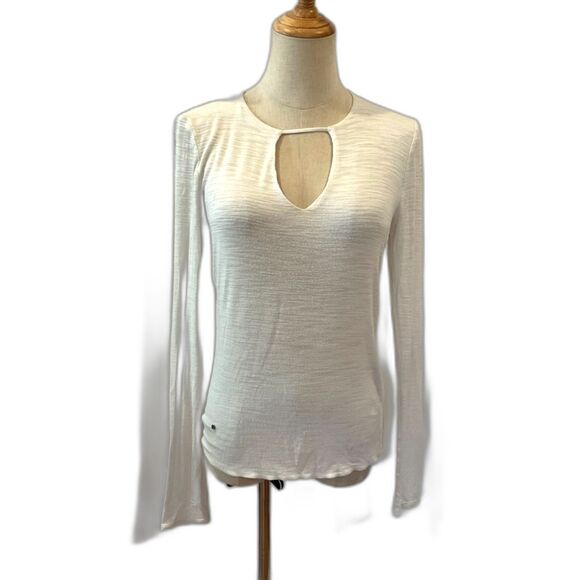 Halston Heritage White Knit Top Keyhole Modal Slub Cut Out Neckline XS - Picture 1 of 6